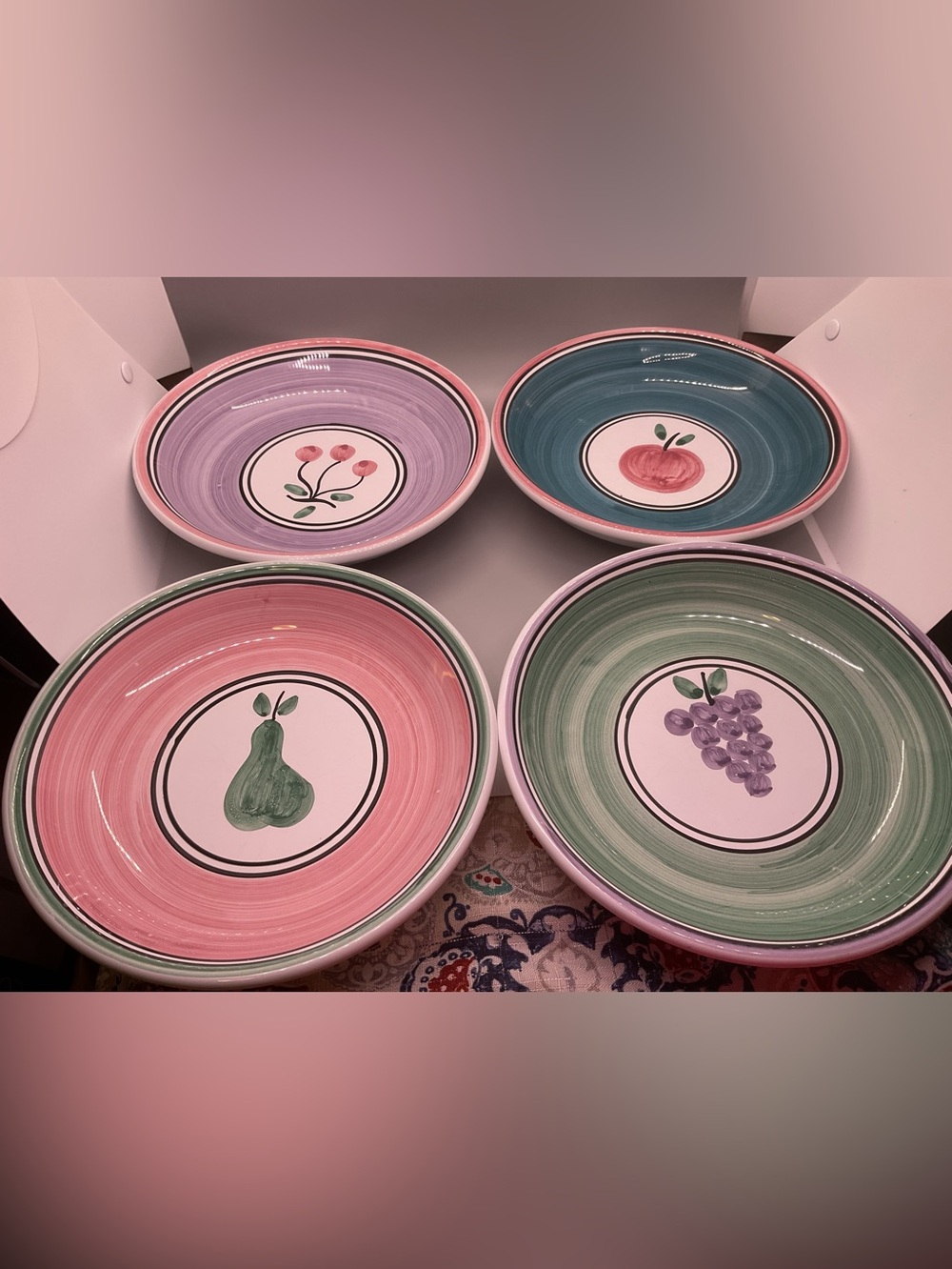 Italian Celeca Pasta Bowl Set of 4 Hand Painted Artist Stamped